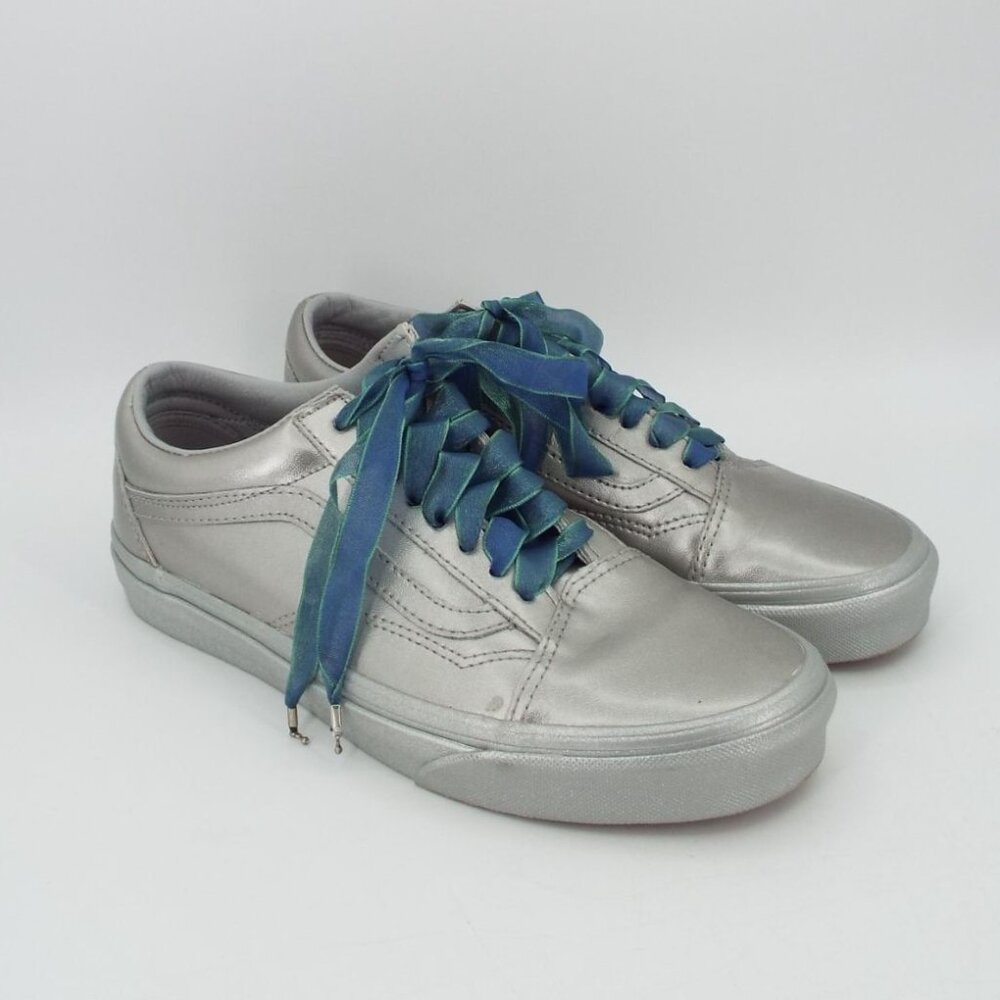 Vans Old Skool Metallic Silver Sneakers Fabric Laces Size 8.5 - Picture 2 of 11